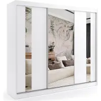 ALTDECOR Kleiderschrank mit Spiegel und Schiebetüren, kugelgelagerte Führungsschienen und Aluminium-Leisten - GRACE - 240 cm - Weiß