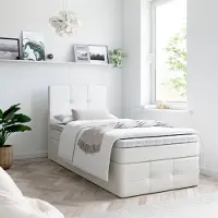 EURO-MEBLE Boxspringbett, Kinderbett MERA PREMIUM MINI 80x200cm + Topper VISCO Bettkästen, Einzelbett, Stauraum, Jugendbett (Kunstleder Weiss - MADRYT 120)