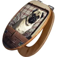 Banjado Design WC Sitz Bambus Absenkautomatik - Mops im Koffer - Toilettendeckel mit Absenkautomatik Holz/hochwertiger Bambus Klodeckel/WC-Sitz für alle gängigen Toiletten [TDB2 12506]