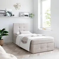 EURO-MEBLE Boxspringbett, Kinderbett MERA PREMIUM MINI 80x200cm - OHNE Topper mit Bettkästen, Einzelbett, Stauraum, Jugendbett (Creme- AURA 01)