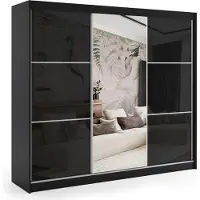 ALTDECOR Kleiderschrank mit Spiegel und Schiebetüren, kugelgelagerte Führungsschienen und Aluminium-Leisten - VIVONA - mit LED-Beleuchtung und Fernbedienung - 240 cm - Schwarz