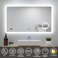 Aica Sanitär GmbH AICA LED Wandspiegel 160x80cm Touchschalter Beschlagfrei Badspiegel Bluetooth Uhr 3X Schminkspiegel 3 Lichtfarbe 3000/4500K/6000K Dimmbar IP44