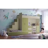 EURO-MEBLE Etagenbett FELIX 5, Hochglanz Kinderbett, Hochbett, MIT Matratze und Lattenrost (Kaschmir + Olive , Matt)