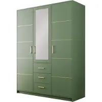 EURO-MEBLE Kleiderschrank BALI II D3 mit Spiegel und Schubladen, Drehtürenschrank, Schlafzimmerschrank, großer Stauraum (Grün)