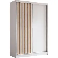 ALTDECOR Kleiderschrank mit furnierten Schiebetüren, kugelgelagerte Führungsschienen und Aluminium-Leisten - LABELO - 150 cm - Weiß / Schwarz