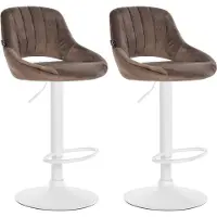 BellaFurn 2-teiliges Set Samt-Barhocker – Samt – höhenverstellbar, 360 Grad drehbar | Farbe: Braun | Materialbasis: Metall mattweiß