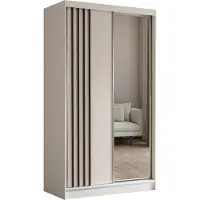 ALTDECOR Kleiderschrank mit Spiegel und Schiebetüren, kugelgelagerte Führungsschienen und Aluminium-Leisten - NALLA - 120 cm (Weiß + Weiß + Schwarz)
