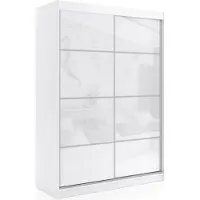ALTDECOR Kleiderschrank mit Lacobel-Schiebetüren, kugelgelagerte Führungsschienen und Aluminium-Leisten - VIVONA - 160 cm - Weiß