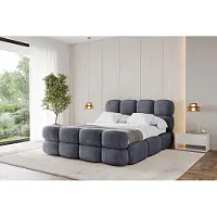 ALTDECOR Polsterbett mit Bettkasten - NOMA-Z - 200x200 - Dunkelgrau - Bett mit Matratze H3/H4, Kopfteil und Fußteil, Boxbett, Doppelbett mit Stauraum