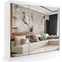 ALTDECOR Kleiderschrank mit Spiegel und Schiebetüren, kugelgelagerte Führungsschienen und Aluminium-Leisten - DEBI - 180 cm - Weiß