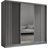 ALTDECOR Kleiderschrank mit Spiegel und Schiebetüren, kugelgelagerte Führungsschienen und Aluminium-Leisten, LED-Beleuchtung (16 Farben) und Fernbedienung - NALLA - 240 cm (Grau + Grau + Weiß)