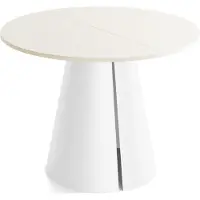 WFL GROUP Esstisch Rund Ausziehbar im Loft-Stil – 100 bis 180 cm – Industrieller Platzsparender Tisch mit Weißen Konischem Metallbeinen für 5 bis 8 Personen, Esszimmer – Beige Cashmere