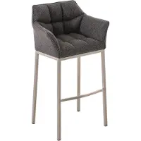 BellaFurn Barhocker mit Stoffbezug - Barhocker - Extra bequem, silberfarbenes Edelstahlgestell | Farbe: TitanGrijs | Grundfarbe: Edelstahl