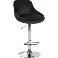 BellaFurn Samt-Barhocker – Eleganter Hocker – 360° drehbarer Sitz mit Gaslift und Fußstütze | Farbe: Schwarz | Grundfarbe: Chrom