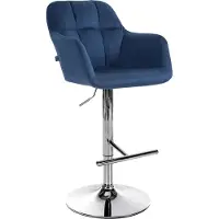 BellaFurn Verstellbarer Barhocker aus Samt – Kinderstuhl – maximaler Komfort und 360°-Mobilität | Farbe: Blau | Material Basis: Metall in Chromoptik
