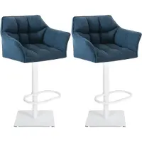 BellaFurn Set aus 2 verstellbaren Barhockern – Hochhocker – Extra Sitzkomfort | Grundfarbe: Weiß | Farbe: blau