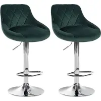 BellaFurn 2-teiliges Set aus Samt-Barhockern – Barhocker – höhenverstellbar | Farbe: dunkelgrün | Grundfarbe: Chrom