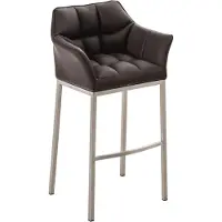 BellaFurn Damaso Barhocker – Hoher Hocker – Bequeme gesteppte Rückenlehne – Kunstlederpolsterung | Farbe: Braun | Grundfarbe: Edelstahl