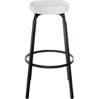 BellaFurn Barhocker mit runder Sitzfläche – Hochhocker – Robustes Gestell aus schwarzem Metall, bequeme Fußstütze | Farbe: Weiß | Material: Kunstleder