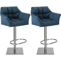 BellaFurn Set aus 2 verstellbaren Barhockern – Hochhocker – Extra Sitzkomfort | Grundfarbe: Edelstahl | Farbe: blau