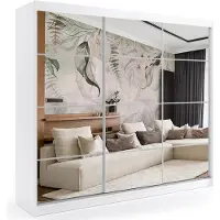 ALTDECOR Kleiderschrank mit Spiegel und Schiebetüren, kugelgelagerte Führungsschienen und Aluminium-Leisten - VIVONA - mit LED-Beleuchtung und Fernbedienung - 240 cm - Weiß