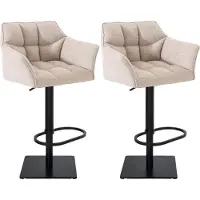 BellaFurn Set aus 2 verstellbaren Barhockern – Hochhocker – Extra Sitzkomfort | Grundfarbe: Schwarz | Farbe: Elfenbein