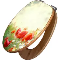 Banjado Design WC Sitz Bambus Absenkautomatik -Kamille Und Mohn - Toilettendeckel mit Absenkautomatik Holz/hochwertiger Bambus Klodeckel/WC-Sitz für alle gängigen Toiletten [TDB2 12294]