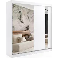 ALTDECOR Kleiderschrank mit Spiegel und Schiebetüren, kugelgelagerte Führungsschienen und Aluminium-Leisten - GRACE - 200 cm - Weiß