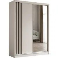 ALTDECOR Kleiderschrank mit Spiegel und Schiebetüren, kugelgelagerte Führungsschienen und Aluminium-Leisten, LED-Beleuchtung (16 Farben) und Fernbedienung - NALLA - 160 cm (Weiß + Weiß + Schwarz)