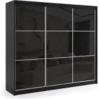 ALTDECOR Kleiderschrank mit Lacobel-Schiebetüren, kugelgelagerte Führungsschienen und Aluminium-Leisten - VIVONA - mit LED-Beleuchtung und Fernbedienung - 240 cm - Schwarz