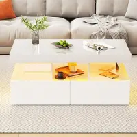 ProximaX Couchtisch in Hochglanz Weiß – Mit LED-Beleuchtung und 2 Schubladen – Modern, stilvoll und praktisch für Wohnzimmer