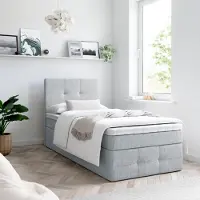 EURO-MEBLE Boxspringbett, Kinderbett MERA PREMIUM MINI 80x200cm + Topper VISCO Bettkästen, Einzelbett, Stauraum, Jugendbett (Hellgrau - AURA 15)