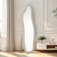 ProximaX Standspiegel 140×45 cm – Unregelmäßige, gebogene Form, Weiß Samtrahmen – Perfekt für den Ganzkörperblick & Outfit-Check