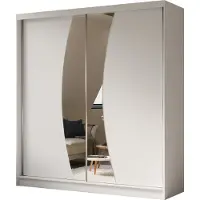 ALTDECOR Kleiderschrank mit Spiegel und Schiebetüren VOXI, kugelgelagerte Führungsschienen und Aluminium-Leisten 200 cm Weiß