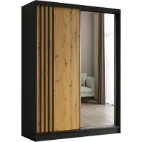 ALTDECOR Kleiderschrank mit Spiegel und Schiebetüren, kugelgelagerte Führungsschienen und Aluminium-Leisten - NALLA - 160 cm (Schwarz + Artisan + Schwarz)