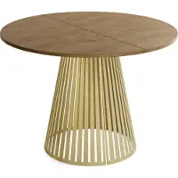WFL GROUP Esstisch Rund Ausziehbar mit Lamellen im Loft-Stil – 100 bis 180 cm – Industrieller Tisch mit Goldenen Metallbeinen, Platzsparend für Wohnzimmer oder Esszimmer – Braun