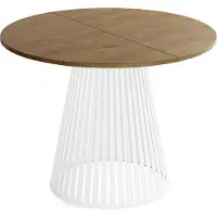 WFL GROUP Esstisch Rund Ausziehbar mit Lamellen im Loft-Stil – 100 bis 180 cm – Industrieller Tisch mit Weißen Metallbeinen, Platzsparend für Wohnzimmer oder Esszimmer – Braun