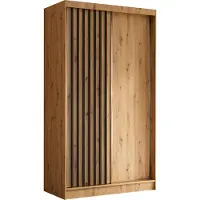 ALTDECOR Kleiderschrank mit furnierten Schiebetüren, kugelgelagerte Führungsschienen und Aluminium-Leisten, LED-Beleuchtung (16 Farben) und Fernbedienung - LABELO - 120 cm - Braun / Schwarz