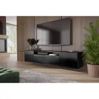 ALTDECOR TV-Schrank CIRA-W mit Gefrästen Fronten, wandhängend, 200 x 40 x 41 cm, 3 Fächer mit Klapptür links, rechts und nach Unten, TV-Lowboard mit Push-to-Open-System Türen - Schwarz