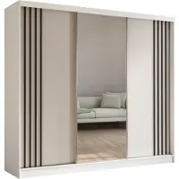 ALTDECOR Kleiderschrank mit Spiegel und Schiebetüren, kugelgelagerte Führungsschienen und Aluminium-Leisten - NALLA - 240 cm (Weiß + Weiß + Schwarz)