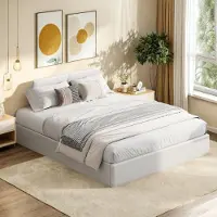 Moonbite Weißes Doppelbett (160 x 200 cm) mit Stauraum im Kopfteil, Gasdruckfederung, LED-Beleuchtung im Kopfteil, App-Steuerung, modernes und praktisches Design