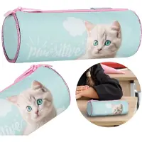 Sarcia.eu Blaues Schulmäppchen für Mädchen, RUND, röhrenförmig, Etui für Zubehör, mit Katzen 22x8x8cm