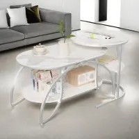 ProximaX 2-teiliges Nesting-Couchtisch-Set, runder Couchtisch in Marmor-Optik, Metallbeine, Industrie-Stil, Wohnzimmer-Tische (80x46x45 + 52x52x51 cm)