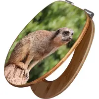 Banjado Design WC Sitz Bambus Absenkautomatik - Sitzendes Erdmännchen - Toilettendeckel mit Absenkautomatik Holz/hochwertiger Bambus Klodeckel/WC-Sitz für alle gängigen Toiletten [TDB2 10284]