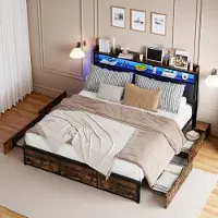 Moonbite Doppelbett 140 x 200 cm mit Metallrahmen, mattschwarzem PolyurethanKopfteil mit Tigermuster und integrierter LED-Beleuchtung