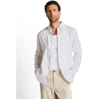 Tom Tailor Langarmhemd , Herren, Gr. L, N-Gr, weiß, Web, Obermaterial: 55% Leinen, 45% Baumwolle, unifarben, normal hüftbedeckend, Rundhals, Hemden Langarmhemd, mit Leinen