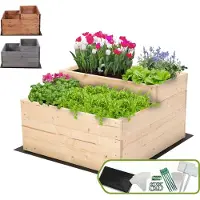 MODO24 Hochbeet Holz, Pflanzkasten, Massivholz, Kiefer, Kräuterbeet, Blumenkasten, Garten, Terrasse, 36x60x63 cm, Natur, ZP07