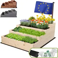 MODO24 Hochbeet Holz, Pflanzkasten, Massivholz, Kiefer, Kräuterbeet, Blumenkasten, Garten, Terrasse, 45x90x120 cm, Natur, ZP07