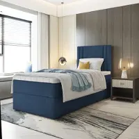 EURO-MEBLE Bett, Kinderbett, Continentalbett RALI MINI mit Bonell Matratze, T25 Topper, Doppelbett mit Container, H3 90x190 cm, [Dunkelblau - Itaka 11]