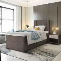 EURO-MEBLE Bett, Kinderbett, Continentalbett RALI MINI mit Bonell Matratze, T25 Topper, Doppelbett mit Container, H3 90x190 cm, [Braun - Itaka 20]